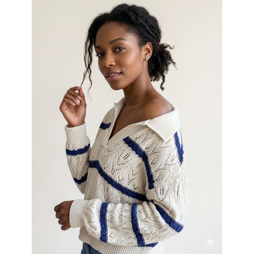 Cream Airy Open-Knit Lightweight Sweater Coastal Cottagecore Beachy Medium - Picture 15 of 15